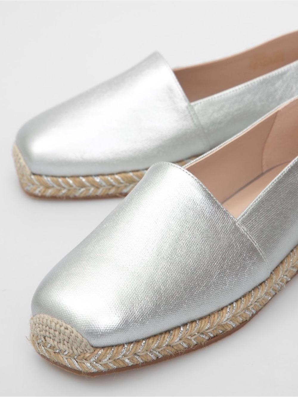 Stuart Weitzman Dree Espadrille Flats - Metallic, Silver, Woven Jute